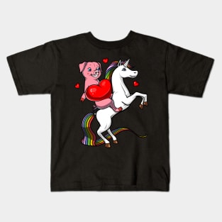 Pig Riding Unicorn Kids T-Shirt